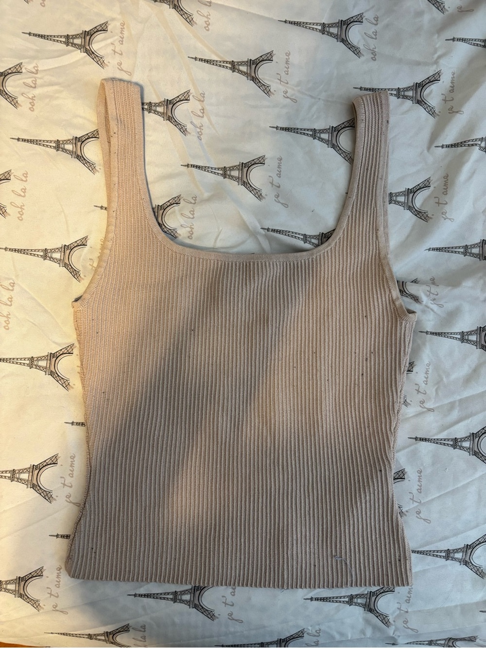 Babaton Beige Ribbed Square-Neck Sculpt Knit Tank
